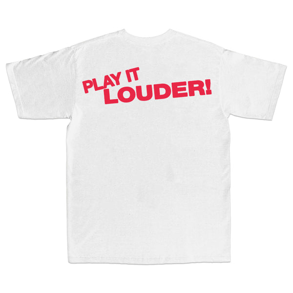Play It Louder! T-Shirt - White & Red (Handy x Chunkers)